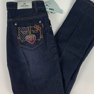 SHY GER Jeans Size L High Rise Embroidered NWT